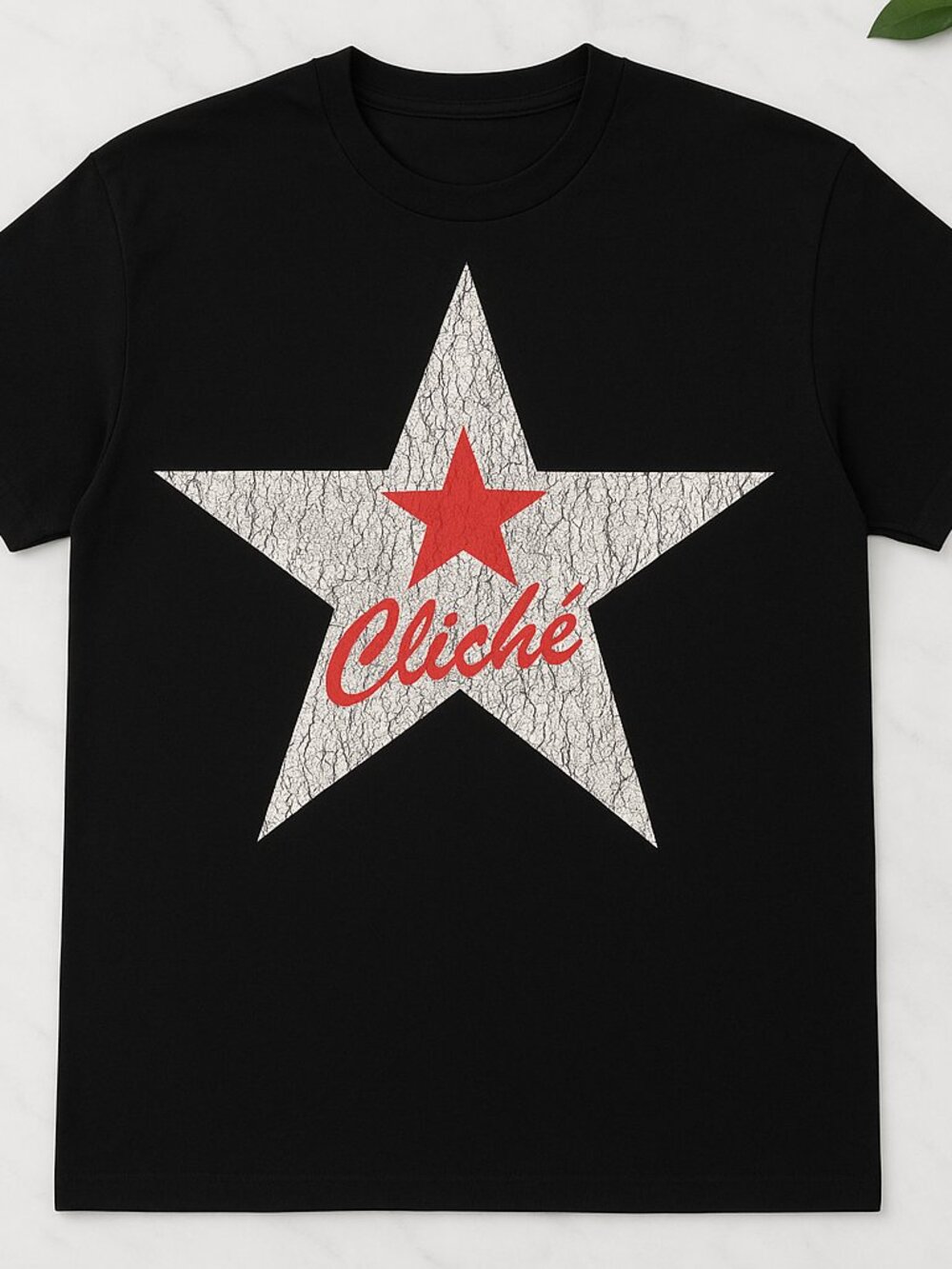 Black Graphic Star T-Shirt | Red Star & Cliché Print | Unisex Casual Tee